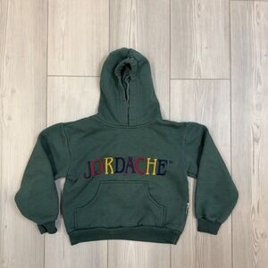 Vintage Jordache Boys Youth 7/8 Green Pullover Spellout Embroidered Sweatshirt